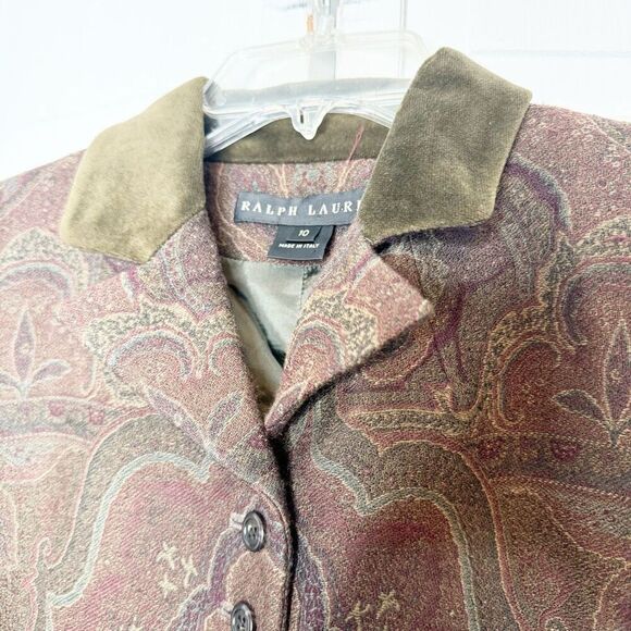 RALPH LAUREN Black Label Jacquard Print Jacket Blazer with Velvet Collar Size 10 - Picture 7 of 11